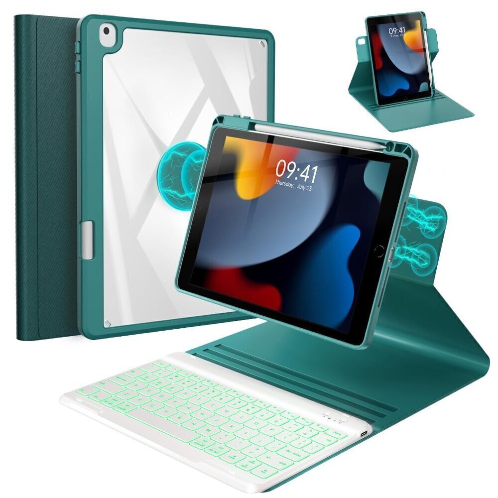 iPad 10.2" Keyboard Case with 360° Rotating Magnetic Cover – Teal  NIOB